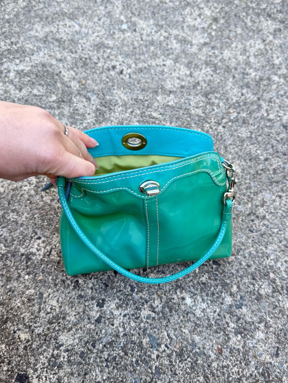 Coach Y2K Patent Leather Mini Purse Green Teal Glossy Vintage - Picture 12 of 16
